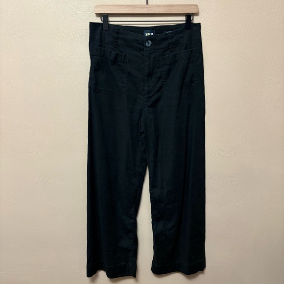 Anthropologie Maeve The Colette Cropped Linen Wide-Leg Pants Black Size 30 - Picture 3 of 11